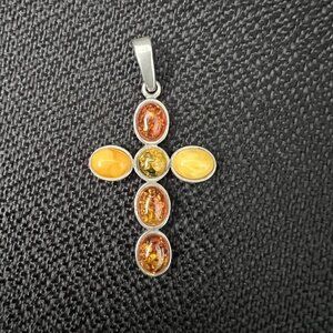 Amber and Sterling Silver Cross Pendent